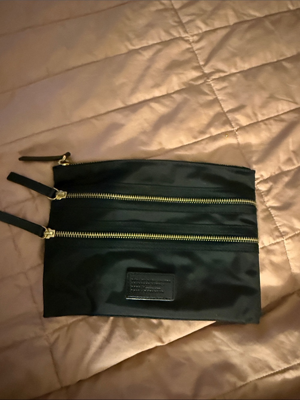 Marc Jacobs Black Nylon Double Zip Wristlet with Gold Hardware